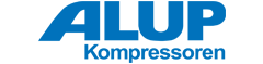 Logo firmy Alup napis w kolorze niebieskim